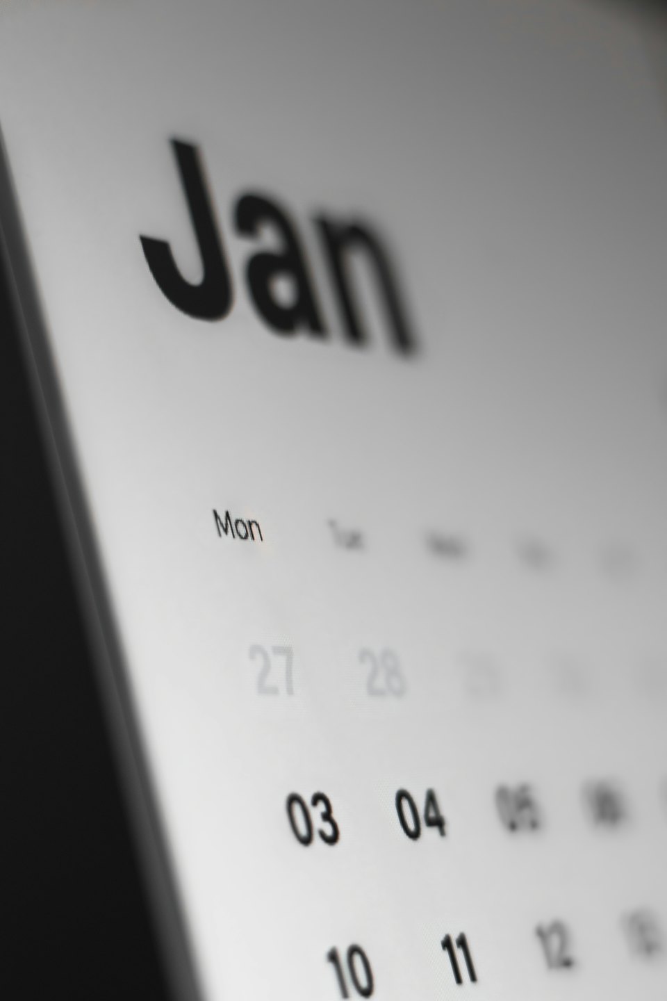 Digitaalkalender ekraanil näitab jaanuarikuupäevi.